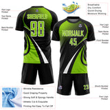 Custom Black Neon Green-White Halftone Dot Dynamic Curve Stripe Sublimation Soccer Uniform Jersey