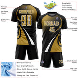 Custom Black Old Gold-White Halftone Dot Dynamic Curve Stripe Sublimation Soccer Uniform Jersey
