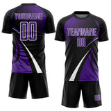 Custom Black Purple-White Halftone Dot Dynamic Curve Stripe Sublimation Soccer Uniform Jersey