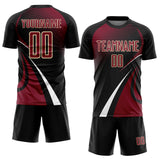Custom Black Crimson White-Cream Halftone Dot Dynamic Curve Stripe Sublimation Soccer Uniform Jersey