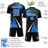 Custom Black Powder Blue-White Halftone Dot Dynamic Curve Stripe Sublimation Soccer Uniform Jersey