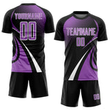 Custom Black Medium Purple-White Halftone Dot Dynamic Curve Stripe Sublimation Soccer Uniform Jersey