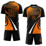 Custom Black Bay Orange-White Halftone Dot Dynamic Curve Stripe Sublimation Soccer Uniform Jersey