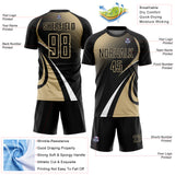 Custom Black Vegas Gold-White Halftone Dot Dynamic Curve Stripe Sublimation Soccer Uniform Jersey