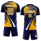 Custom Navy Gold-White Halftone Dot Dynamic Curve Stripe Sublimation Soccer Uniform Jersey