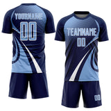 Custom Navy Light Blue-White Halftone Dot Dynamic Curve Stripe Sublimation Soccer Uniform Jersey