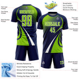 Custom Navy Neon Green-White Halftone Dot Dynamic Curve Stripe Sublimation Soccer Uniform Jersey