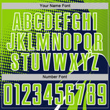 Custom Navy Neon Green-White Halftone Dot Dynamic Curve Stripe Sublimation Soccer Uniform Jersey