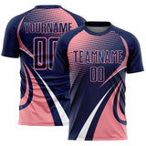Custom Navy Medium Pink-White Halftone Dot Dynamic Curve Stripe Sublimation Soccer Uniform Jersey