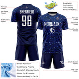 Custom Navy-White Distressed Fragment Brush Stroke Sublimation Soccer Uniform Jersey