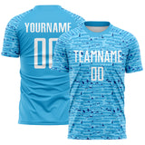 Custom Sky Blue-White Distressed Fragment Brush Stroke Sublimation Soccer Uniform Jersey