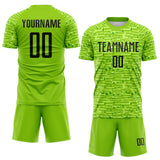 Custom Neon Green-Black Distressed Fragment Brush Stroke Sublimation Soccer Uniform Jersey