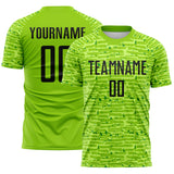 Custom Neon Green-Black Distressed Fragment Brush Stroke Sublimation Soccer Uniform Jersey