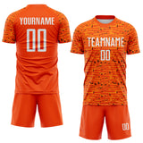 Custom Orange-White Distressed Fragment Brush Stroke Sublimation Soccer Uniform Jersey