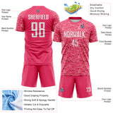 Custom Neon Pink-White Distressed Fragment Brush Stroke Sublimation Soccer Uniform Jersey