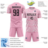 Custom Light Pink-Black Distressed Fragment Brush Stroke Sublimation Soccer Uniform Jersey