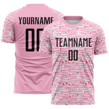 Custom Light Pink-Black Distressed Fragment Brush Stroke Sublimation Soccer Uniform Jersey