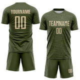 Custom Olive-City Cream Distressed Fragment Brush Stroke Sublimation Soccer Uniform Jersey