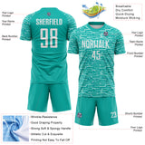 Custom Aqua-White Distressed Fragment Brush Stroke Sublimation Soccer Uniform Jersey
