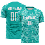 Custom Aqua-White Distressed Fragment Brush Stroke Sublimation Soccer Uniform Jersey