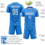 Custom Powder Blue-White Distressed Fragment Brush Stroke Sublimation Soccer Uniform Jersey