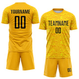Custom Gold-Black Distressed Fragment Brush Stroke Sublimation Soccer Uniform Jersey