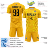 Custom Gold-Black Distressed Fragment Brush Stroke Sublimation Soccer Uniform Jersey