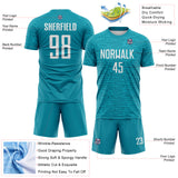 Custom Teal-White Distressed Fragment Brush Stroke Sublimation Soccer Uniform Jersey