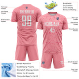 Custom Medium Pink-White Distressed Fragment Brush Stroke Sublimation Soccer Uniform Jersey