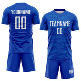 Custom Thunder Blue-White Distressed Fragment Brush Stroke Sublimation Soccer Uniform Jersey