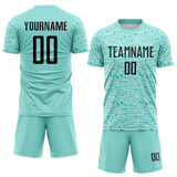 Custom Ice Blue-Black Distressed Fragment Brush Stroke Sublimation Soccer Uniform Jersey