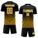 Custom Black Gold-White Geometric Wave Gradient Sublimation Soccer Uniform Jersey