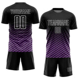 Custom Black Medium Purple-White Geometric Wave Gradient Sublimation Soccer Uniform Jersey