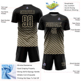 Custom Black-Cream Geometric Wave Gradient Sublimation Soccer Uniform Jersey