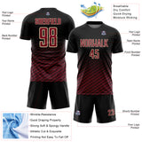 Custom Black Crimson-Cream Geometric Wave Gradient Sublimation Soccer Uniform Jersey