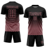 Custom Black-Medium Pink Geometric Wave Gradient Sublimation Soccer Uniform Jersey