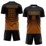 Custom Black-Bay Orange Geometric Wave Gradient Sublimation Soccer Uniform Jersey