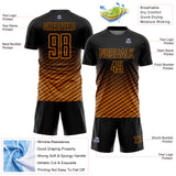 Custom Black-Bay Orange Geometric Wave Gradient Sublimation Soccer Uniform Jersey