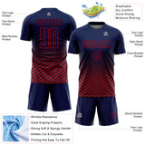 Custom Navy-Red Geometric Wave Gradient Sublimation Soccer Uniform Jersey
