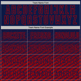 Custom Navy-Red Geometric Wave Gradient Sublimation Soccer Uniform Jersey