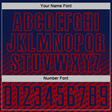 Custom Navy-Red Geometric Wave Gradient Sublimation Soccer Uniform Jersey