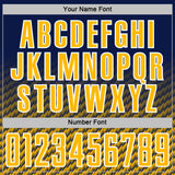 Custom Navy Gold-White Geometric Wave Gradient Sublimation Soccer Uniform Jersey