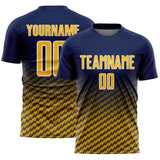 Custom Navy Gold-White Geometric Wave Gradient Sublimation Soccer Uniform Jersey