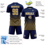 Custom Navy Old Gold-White Geometric Wave Gradient Sublimation Soccer Uniform Jersey