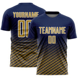 Custom Navy Old Gold-White Geometric Wave Gradient Sublimation Soccer Uniform Jersey