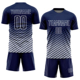 Custom Navy-White Geometric Wave Gradient Sublimation Soccer Uniform Jersey
