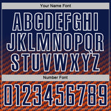Custom Navy Orange-White Geometric Wave Gradient Sublimation Soccer Uniform Jersey