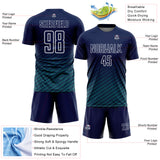 Custom Navy Teal-White Geometric Wave Gradient Sublimation Soccer Uniform Jersey