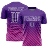 Custom Purple Pink-White Geometric Wave Gradient Sublimation Soccer Uniform Jersey