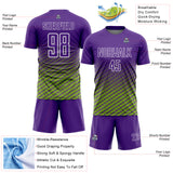 Custom Purple Neon Green-White Geometric Wave Gradient Sublimation Soccer Uniform Jersey